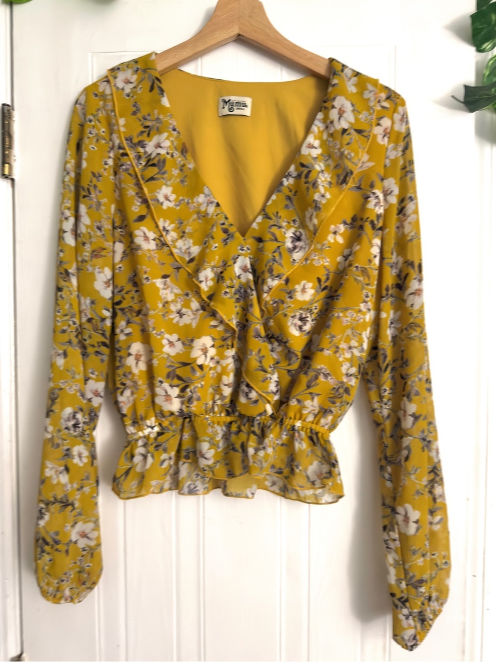 Show Me Your MuMu Mustard Yellow Floral Ruffle Wrap Blouse